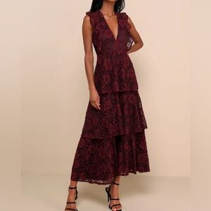 Lulu's Burgundy Lace Maxi Dress
